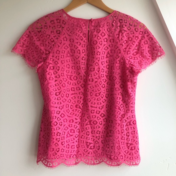 J. CREW Womens Pink Lined Lace Scalloped Cap Sleeve Round Neck Blouse Top Sz 00 - Picture 6 of 8
